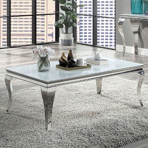 51" Metal Contemporary Coffee Table with Glass Top, Stainless Steel Frame and Cabriole-Style Legs for Living Room - 1 of 4