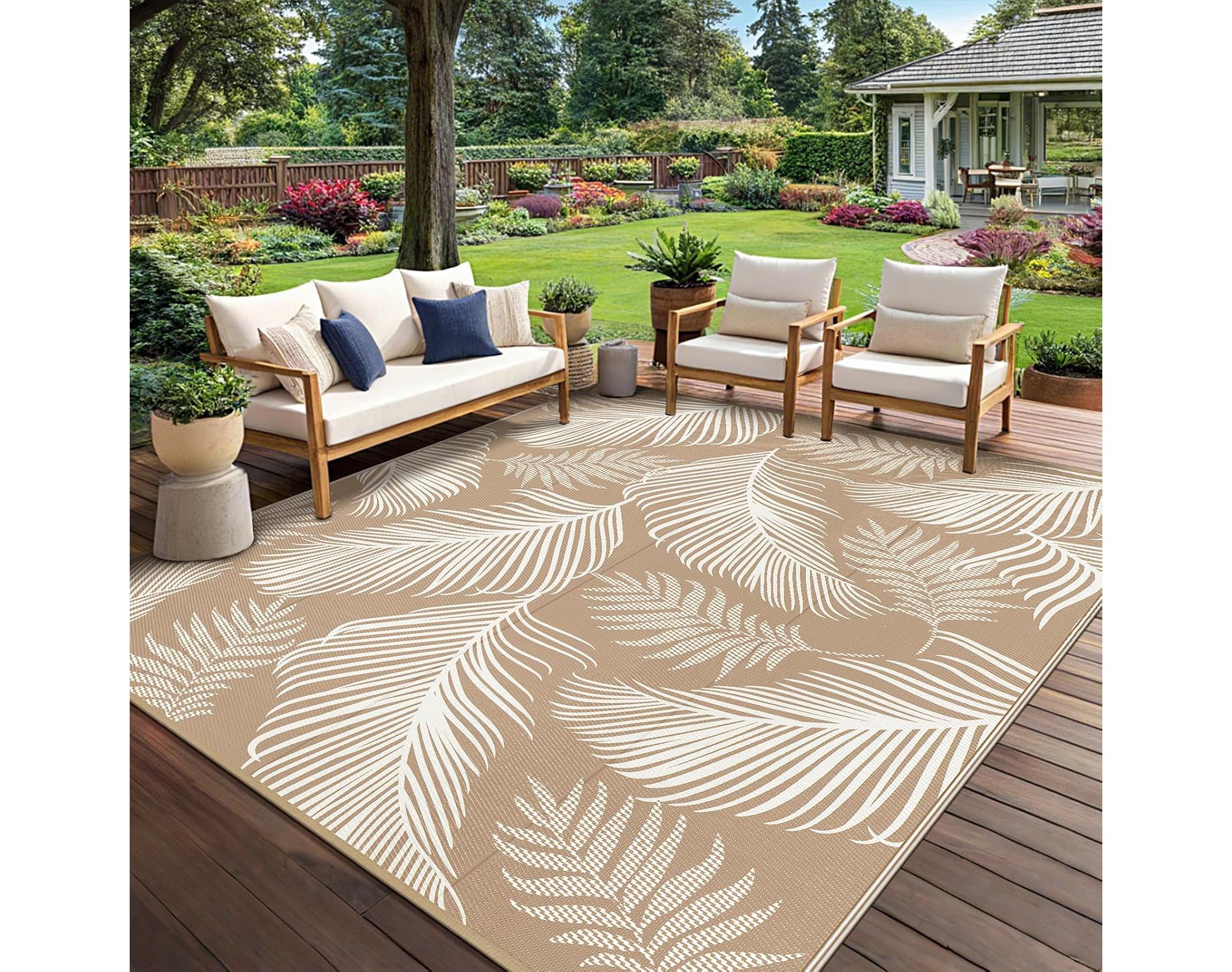 Waterproof Outdoor Rug Reversible Plastic Straw Patio Camping Rug, Indoor Outdoor RV Mat Carpet for Deck, Camper, Porch, Balcony, Backyard, Picnic