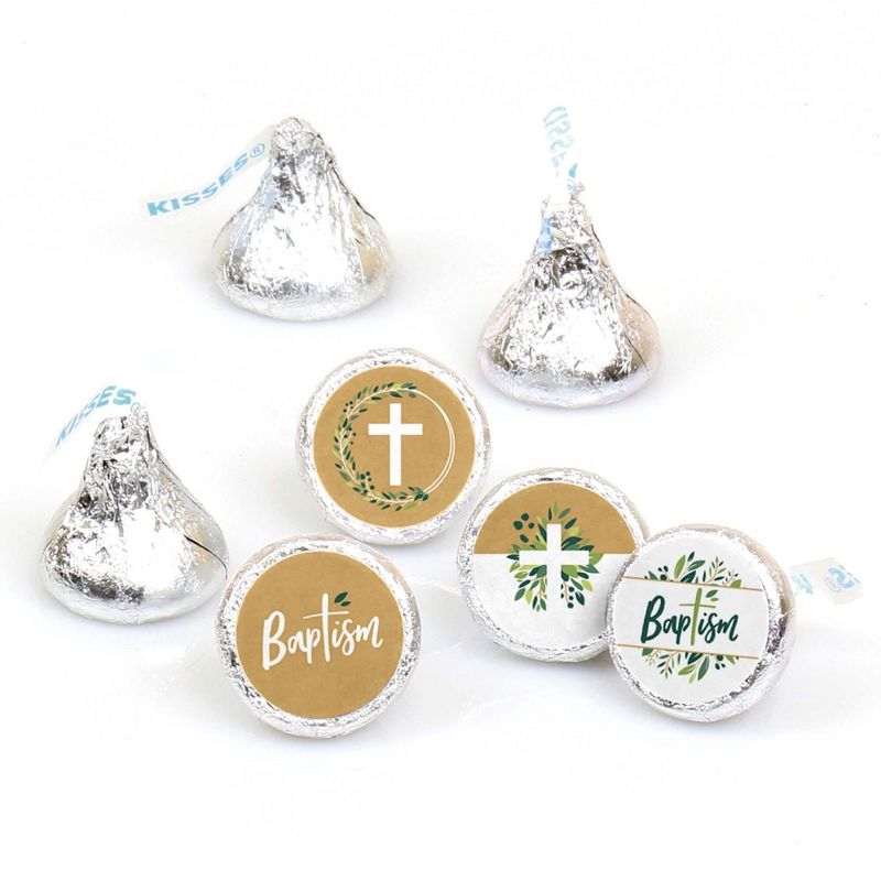 Big Dot of Happiness Baptism Elegant Cross - Religious Party Round Candy Sticker Favors - Labels Fits Chocolate Candy (1 sheet of 108), 1 of 7