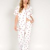 Anna-Kaci Lounge Women's Red Heart Print Pajama Set with Short Sleeve Button-Up Top and Relaxed Fit Elastic Waist Pants - 2 of 4