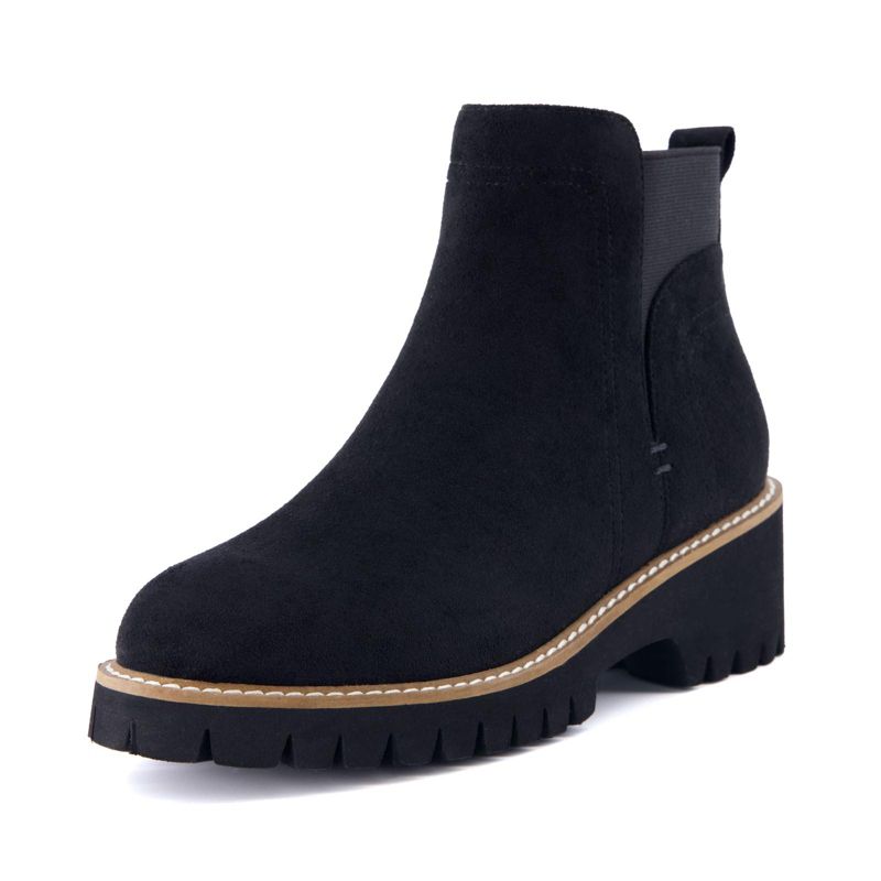 CUSHIONAIRE Parade Pull-On Womens Boots, Lightweight Lug Sole Chelsea Style Ankle Boots for Women with Detailed Stitching, Black 6
