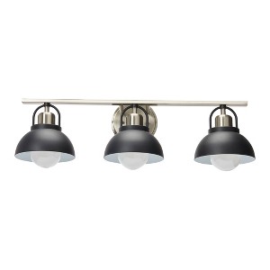 Robert Stevenson Lighting Walsh Metal 3-Light Vanity Light with Shades Matte Black and Brushed Nickel: ETL Listed, Steel Body, No Switch - 1 of 4