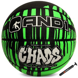 AND1 Rubber Basketball & Pump (Drip Collection) - Official Size 7 (29.5”) Streetball, Made for Indoor Outdoor Games, Green Drip - 1 of 4