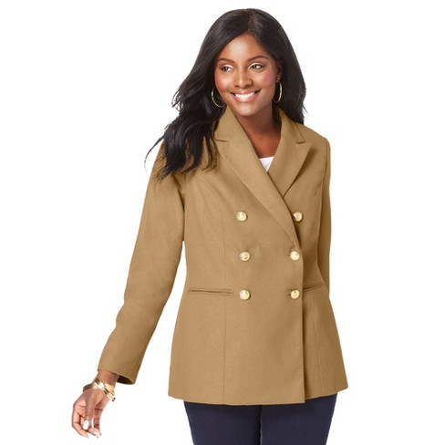 Jessica London Women's Plus Size Double Breasted Wool Blazer - 16 W, Beige  : Target