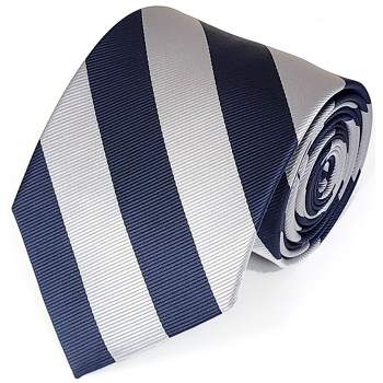TheDapperTie Men's Silver And Navy 3.25 W And 58 L Inch College Stripe Twill Necktie