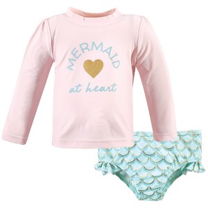 Hudson Baby Infant Girl Swim Rashguard Set, Mermaid At Heart - 1 of 4