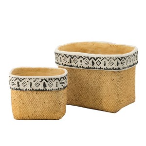 NAYSAYE Planter Set of 2 Rectangular Basket Planter with Geometric Trim for Indoor Outdoor Garden, Brown, 16"*12"*12" - 1 of 4