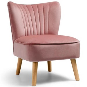 Modern Armless Velvet Accent Chair with Wood Legs - 1 of 4