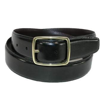 Aquarius Men's Reversible Leather Belt with Gold Center Bar Buckle