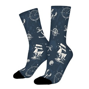 Vintage Sea Nautical Women Printed Crew Socks Funny Funky Socks Soft Polyester Novelty Gifts for Artists Men - 1 of 1