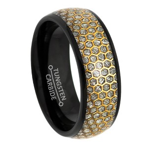 Jewelry Avalanche 8mm Dome Black IP Honeycomb & Meteorite Inlay Tungsten Carbide Mens Wedding Band - 1 of 4