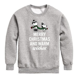 Boys' - Peanuts - Charlie Brown & Snoopy Merry Christmas Warm Wishes Graphic Long Sleeve Fleece Sweatshirt - 1 of 4