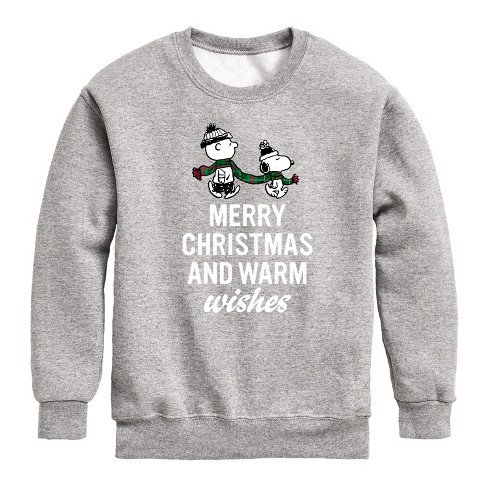 Boys' - Peanuts - Charlie Brown & Snoopy Merry Christmas Warm Wishes Graphic Long Sleeve Fleece Sweatshirt - image 1 of 4