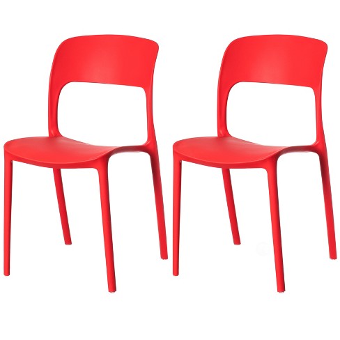 Fabulaxe Plastic Outdoor Dining Chair, Red Modern Plastic Dining Chairs