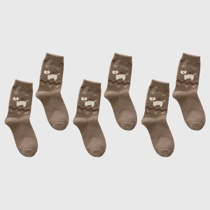 Anna-Kaci Women's 6pk Pink Fuzzy Socks with Dog Embroidery - Cute & Warm Mid-Calf Socks for Casual & Lounge Wear - 1 of 4