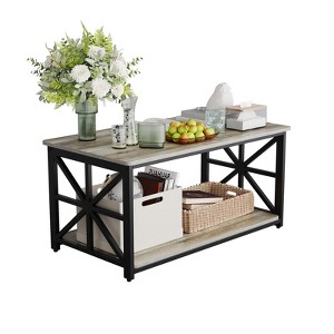Coffee Table for Living Room,Modern Farmhouse Coffee Table with Storage,2-Tier Center Table for Living Room - 1 of 4