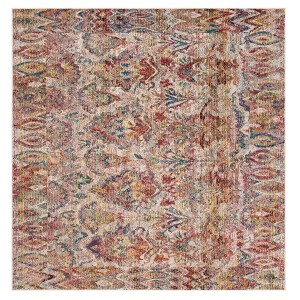 Light Gray/Rose Floral Loomed Square Area Rug 7