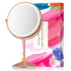 FUNTOUCH Lighted Makeup Mirror with 1X/10XMagnification, Rechargeable,2-Sided,3 Color Lightings with Touch Control and 360°Rotation - 1 of 4