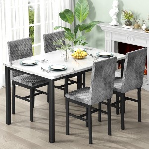Hooseng 5 Pieces Kitchen Table And Chairs Set, Dining Table Set for 4, Rectangular Dining Table Set with Four Upholstered Chairs And Faux Marble Top - 1 of 4