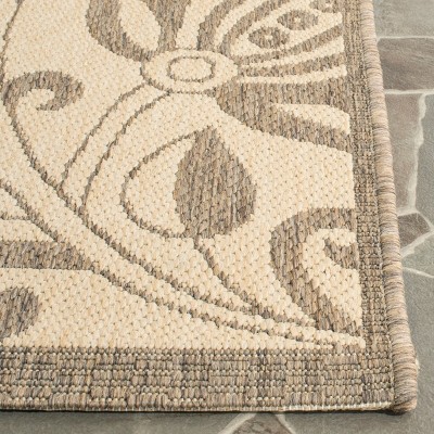 Natural Brown Floral Motif Square Outdoor Area Rug