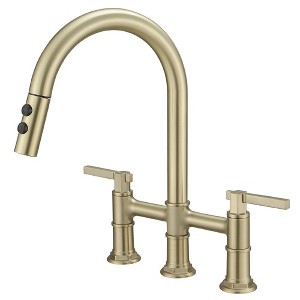 Modern Two Handle 3 Hole Deck Top Bridge Kitchen Faucet with 2 Sprayers 360 Degree Swivel Spout - 1 of 4