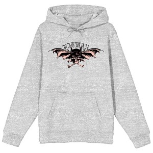 Batman Bat Mask, Bat Wings, and Crossbones Men's Athletic Heather Gray Graphic Hoodie - 1 of 2
