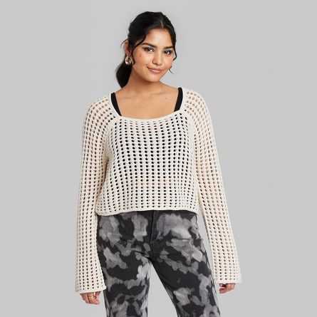 Women's Square Neck Pointelle Pullover Sweater - Wild Fable™