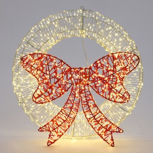 LuxenHome 1.6Ft Round Light Wreath and Red Light Bow Holiday Decoration with Timer Clear - 1 of 4