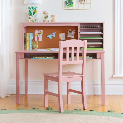Costway Kids Desk and Chair Set Study Writing Workstation with Hutch &  Bulletin Board Pink