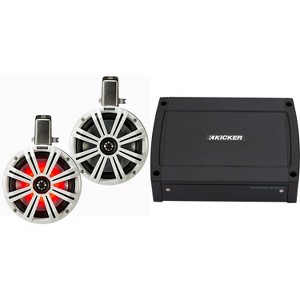 Kicker KMTC8W 8" Loaded Marine Wake Tower Enclosures & 400 Watt Marine Amp with tube-clamp mounting - 1 of 4