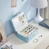 2-Layer Jewelry Box for Teen Girls, Bow Clasp Organizer with Mirror for Earrings & Rings, Blue - 2 of 4