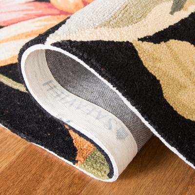 Black Floral Hand Hooked Wool Area Rug, 12' x 15'