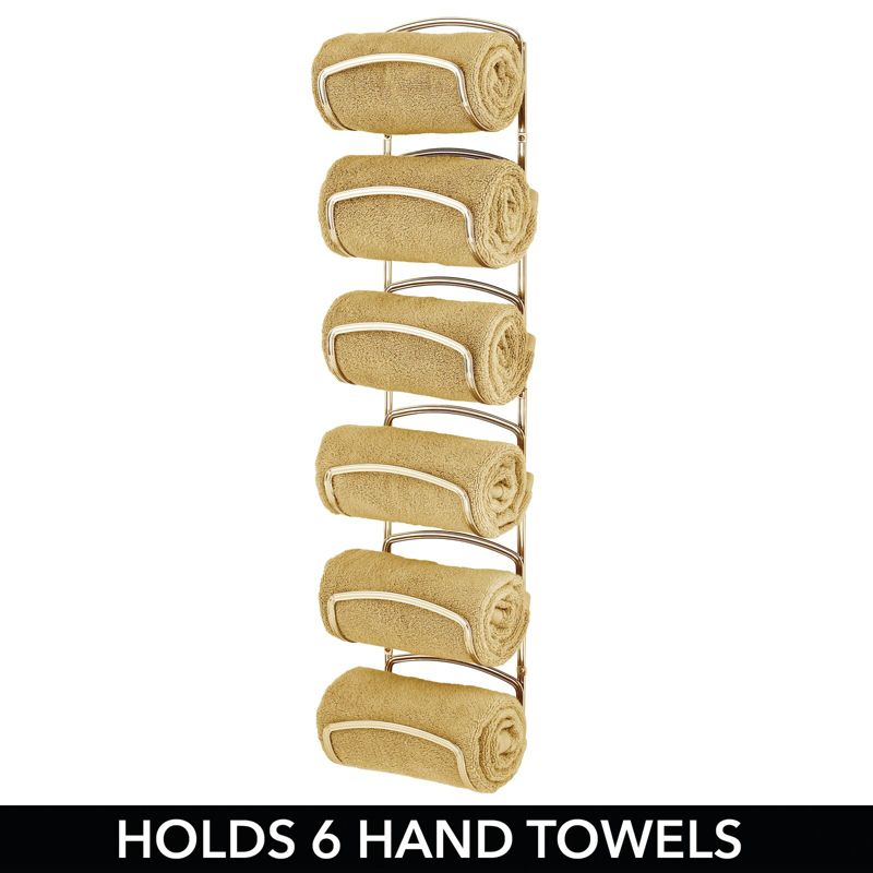 mDesign Steel Towel Holder for Bathroom Wall - Wall Mounted Organizer, 5 of 11