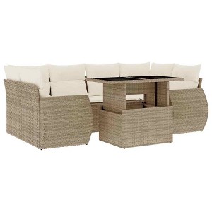 vidaXL Patio Sofa Set with Cushions Outdoor Furniture 7 Piece Poly Rattan - Beige and Cream Without Storage - 1 of 4