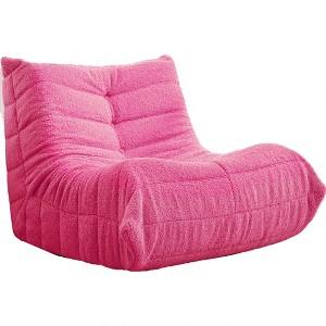 Itopfox Premium Bean Bag Sofa Chair with Memory Foam Filling, Ergonomic Design for Adults, Dark Pink Teddy Fabric, Perfect for Home, Apartment Gaming - 1 of 4