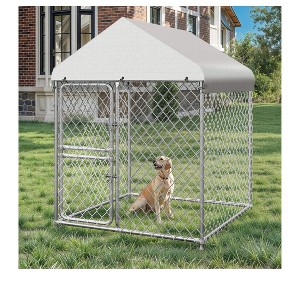4.03×4.03×5.4FT Pet House Dog Run Enclosure with UV-Resistant Waterproof Roof Cover - 1 of 4