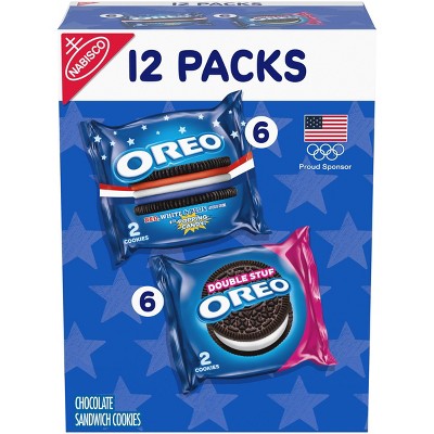 Team USA OREO Cookies with Popping Candy Creme and OREO Double Stuff Cookies Variety Pack, Limited Edition - 12 Snack Packs