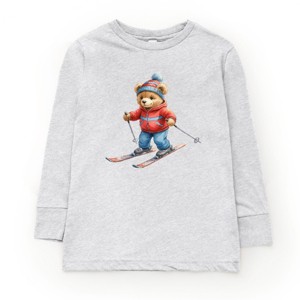 Skiing Bear Watercolor - Youth Long Sleeve Graphic T-Shirt - 1 of 4