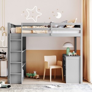 NicBex Full Size Bunk Bed with Desk Loft Bed Pine Bed Frame with Shelves, Drawers, Ladder and Full Length Guardrails, No Box Spring Required - 1 of 4