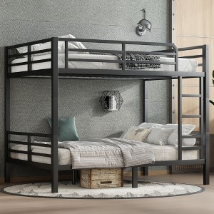 Teens & Adults Metal Queen Bunk Bed - Space-Saving, Noise-Reduced, No Box Spring - Black - 1 of 4