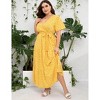 BLUEMING Summer Maxi Dress for Plus Size Women Tie Wasit Surplice Dress Flutter Sleeve A-Line Dress - 4 of 4