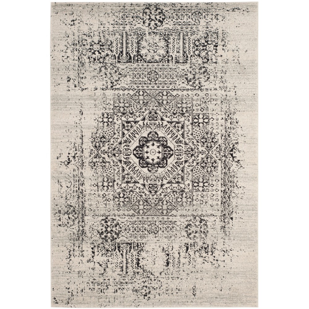 6'7inx9' Medallion Loomed Area Rug Ivory/Black - Safavieh