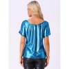 Allegra K Women's Metallic Off Shoulder Short Sleeve Boat Neck Blouse - 3 of 4