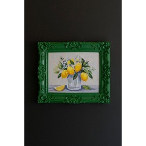 Wall Art – Dark Green Framed Acrylic Painting of Lemons in a Vase by Kalalou - 1 of 4