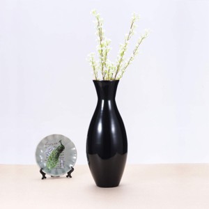 Handcrafted Sustainable Bamboo Vase - Decorative 20-Inch-Tall Teardrop Floor Vase for Silk Plants, Flowers, and Filler Decor by Villacera (Black) - 1 of 4