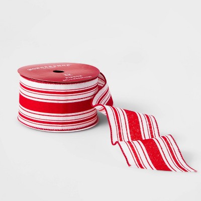 2.5" Faux Linen Stripe Ribbon Red & White 21ft - Wondershop™