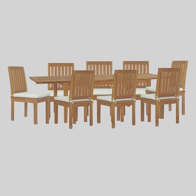 9pc Marina Outdoor Patio Teak Dining Set with Side Chairs Natural White - Modway