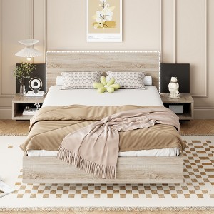 Whisen Queen Size Wooden Floating Platform Bed, with LED Lights - 1 of 4