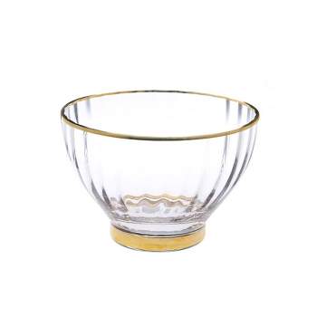 Classic Touch Textured Salad Bowl with Gold Rim and Base