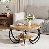 Round Coffee Table 30" Center Table, 2-Tier Coffee Table with Adjustable Feet, Living Room Tables with Storage Shelf and Designed Wood Grain - 3 of 4